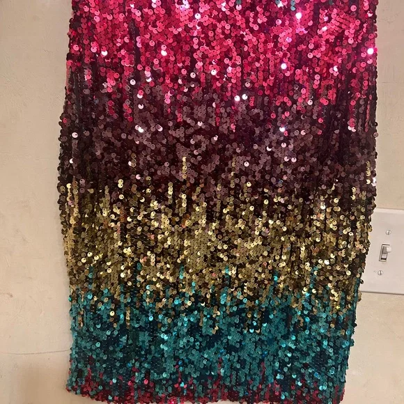 Rainbow sequins strapless dress large - Picture 6 of 8
